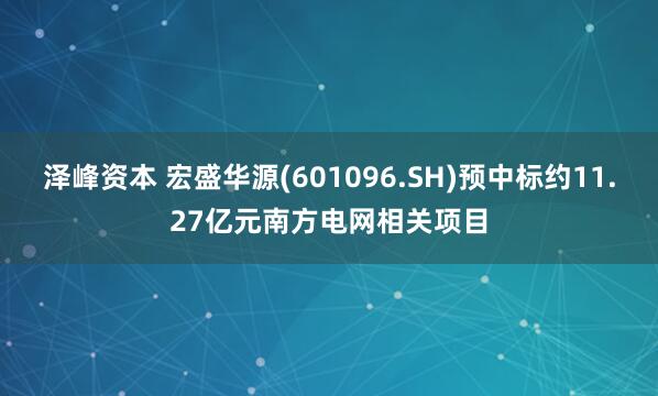 泽峰资本 宏盛华源(601096.SH)预中标约11.27亿元南方电网相关项目